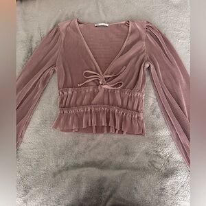 Zara Mauve Ribbed Tie-Front Crop Top